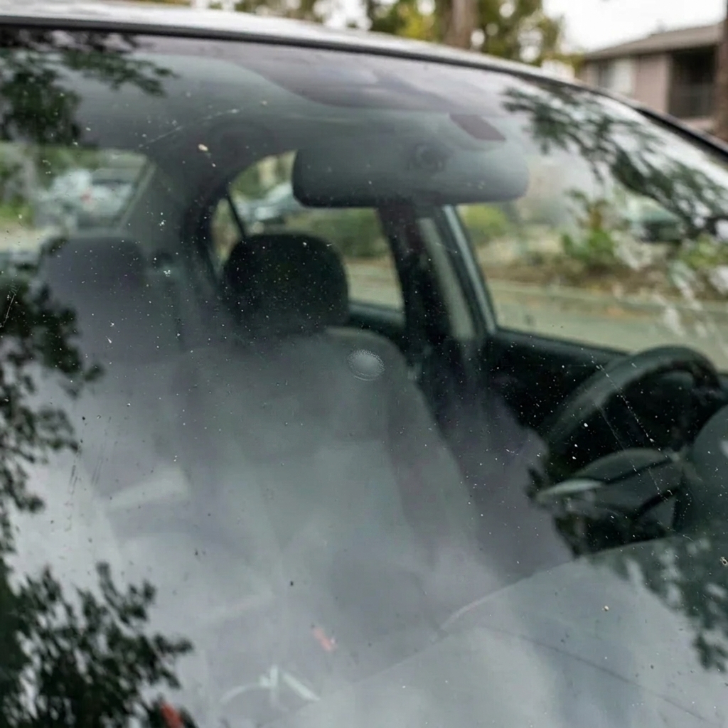 Car windshield after repair with no trace of crack
