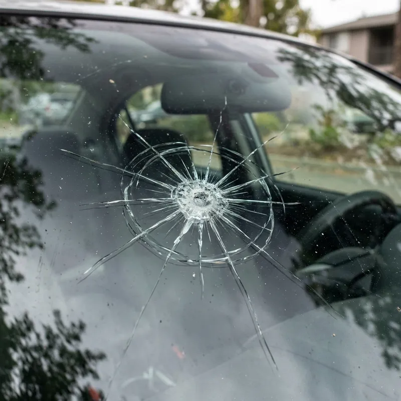 Car windshield before repair with crack